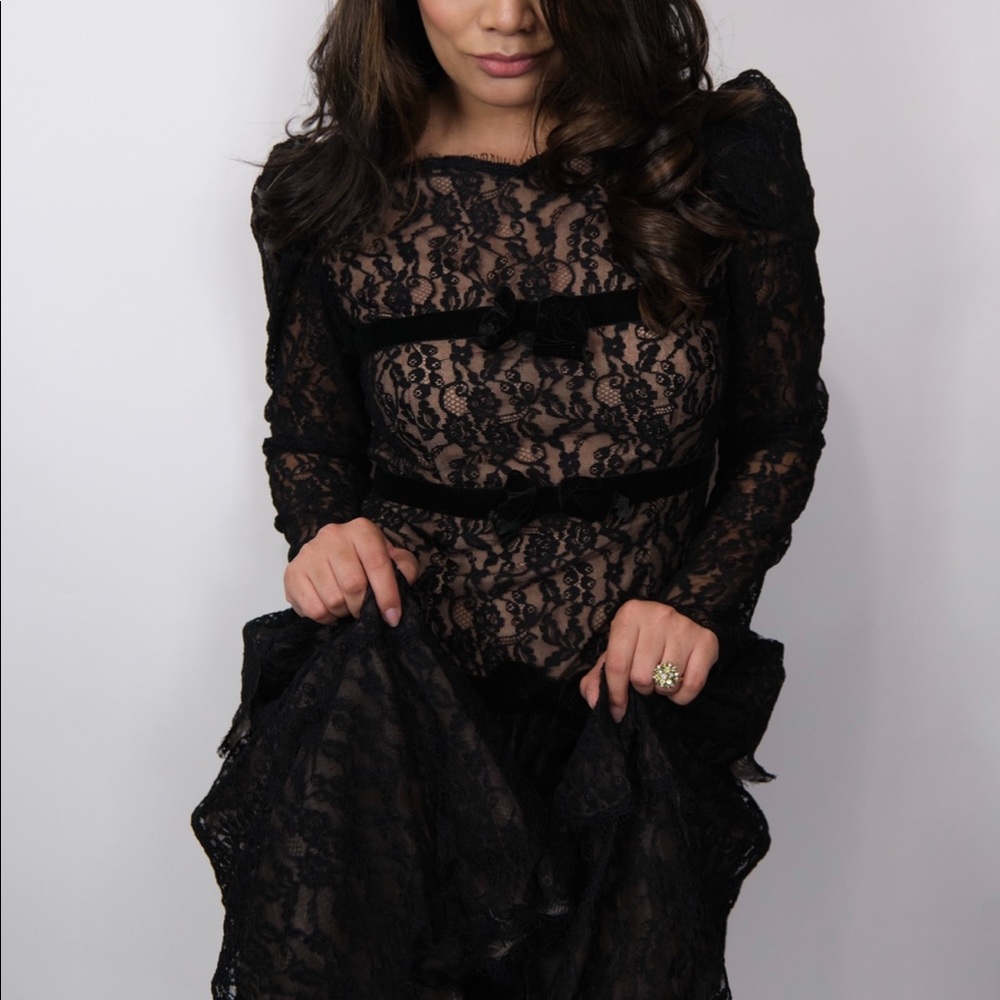 1980s Black Lace Party Dress by Oscar De La Renta